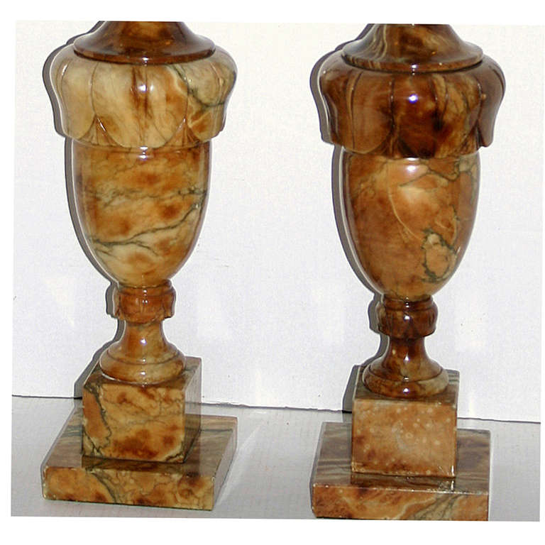 Amber Colored Alabaster Table Lamps In Excellent Condition In New York, NY