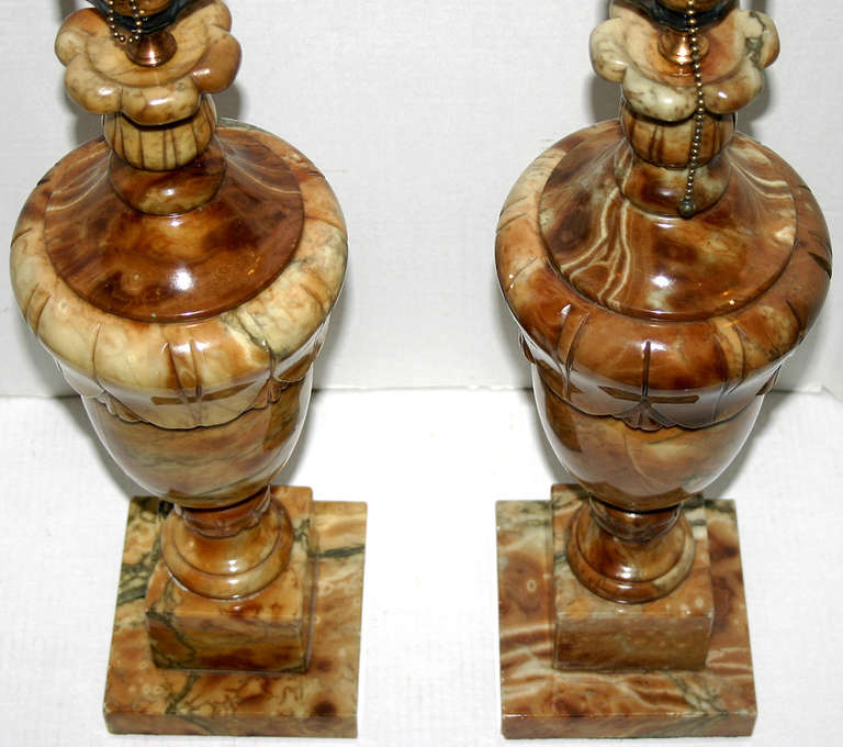 Italian Amber Colored Alabaster Table Lamps