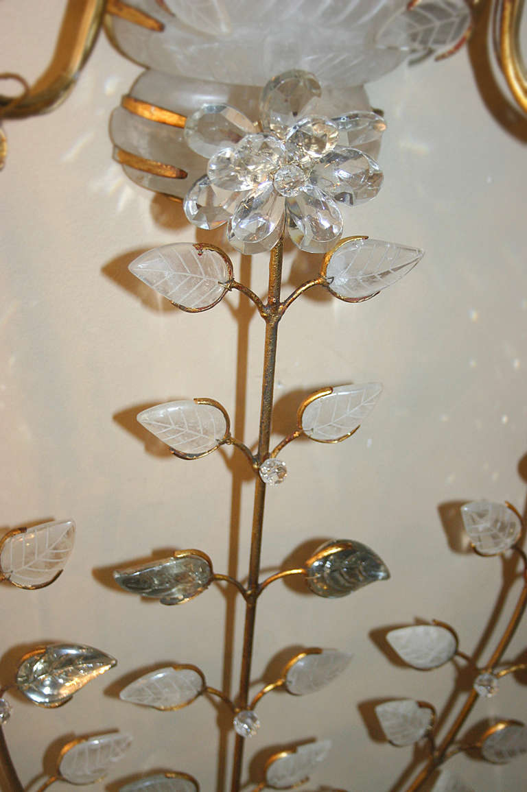 Gilt Large Sconces with Rock Crystal