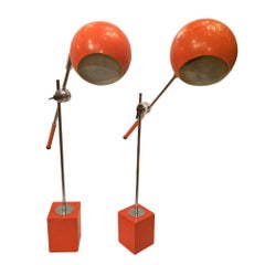 Vintage Pair of Moderne Orange Lamps