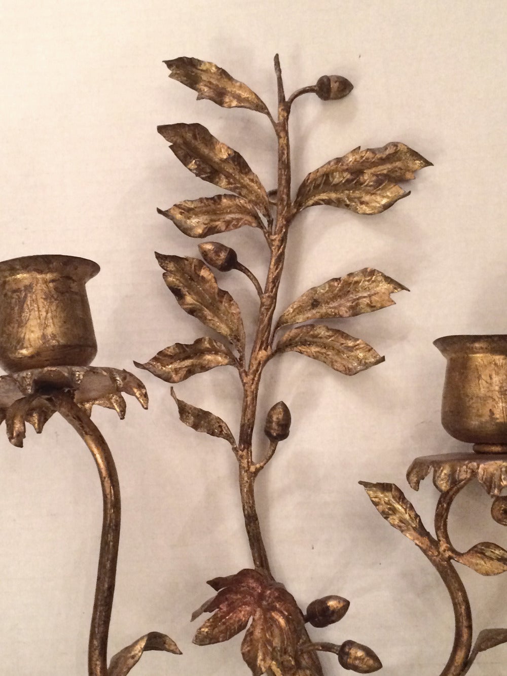 Pair of Large Gilt Metal Sconces In Excellent Condition For Sale In New York, NY