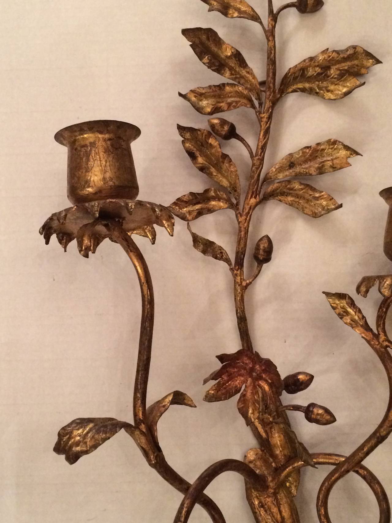Mid-20th Century Pair of Large Gilt Metal Sconces For Sale