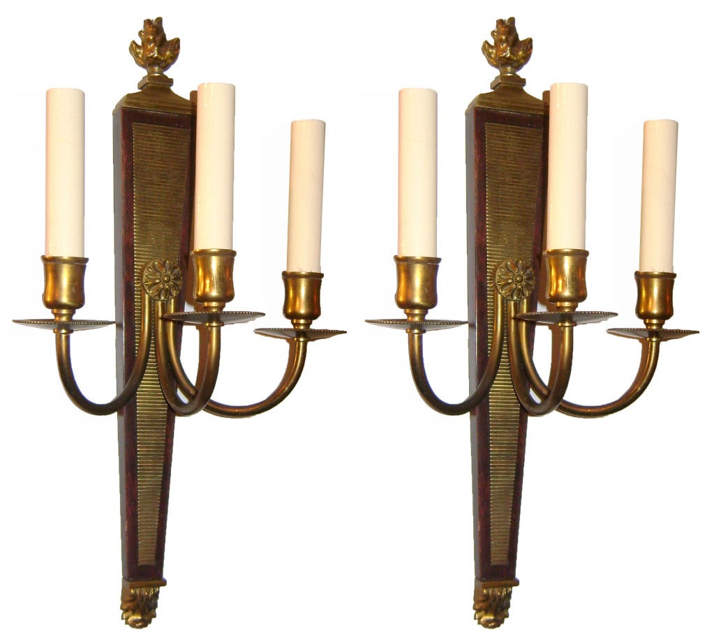 Pair of Carved Neoclassic Style Sconces For Sale
