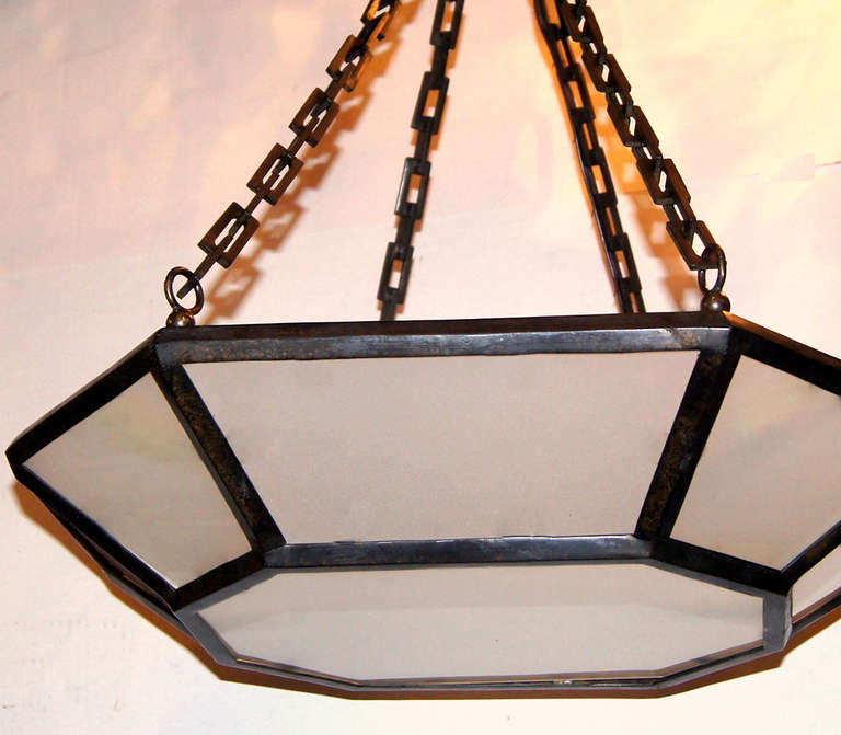 Italian Pair of Patinated Octagonal Bronze Light Fixtures