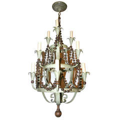 Tole and Beaded Wood Chandelier