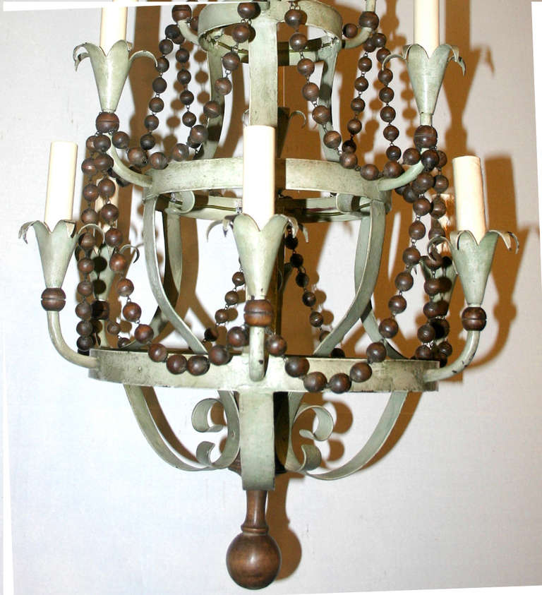 Tole and Beaded Wood Chandelier