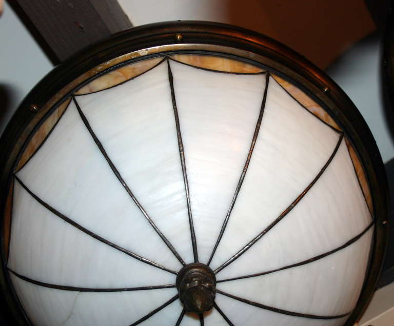 English Flush-Mounted Leaded Glass Fixture For Sale