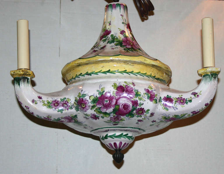 French Porcelain Floral Chandelier In Excellent Condition In New York, NY