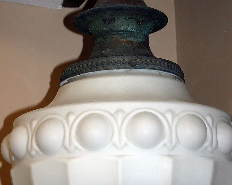 Molded Pair of Milk Glass Lanterns For Sale