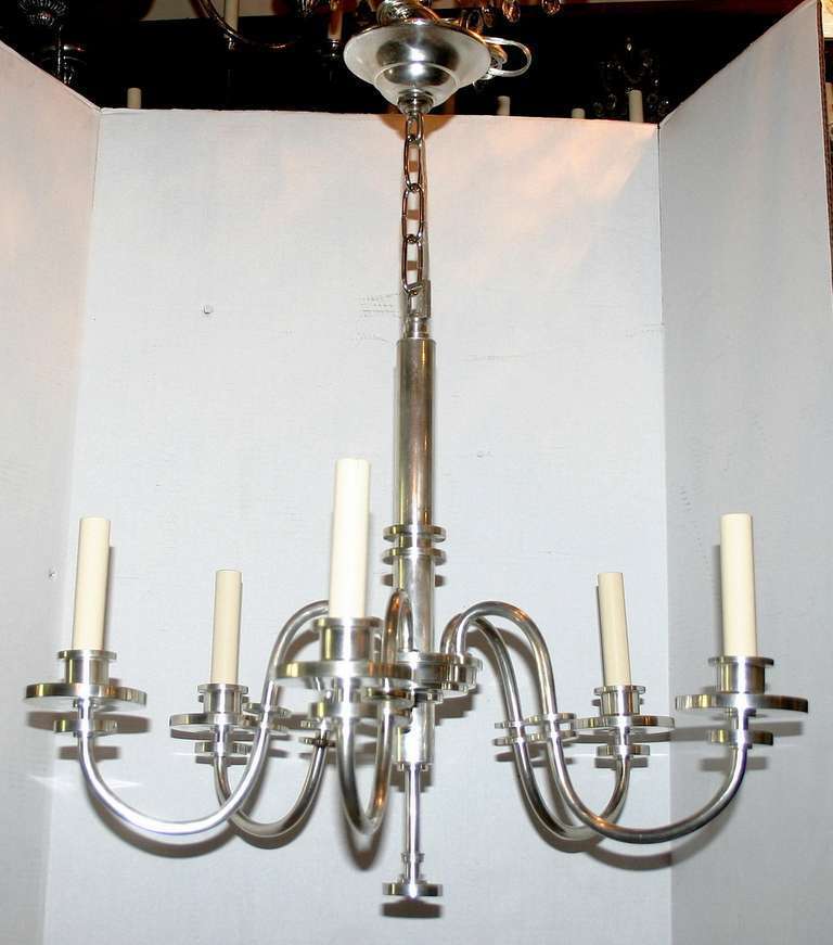 Art Deco Silver Plated Chandelier In Excellent Condition For Sale In New York, NY