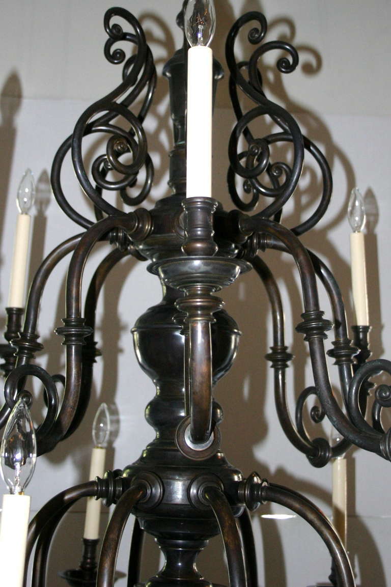 Large Dutch Double-Tiered Chandelier, 1920s