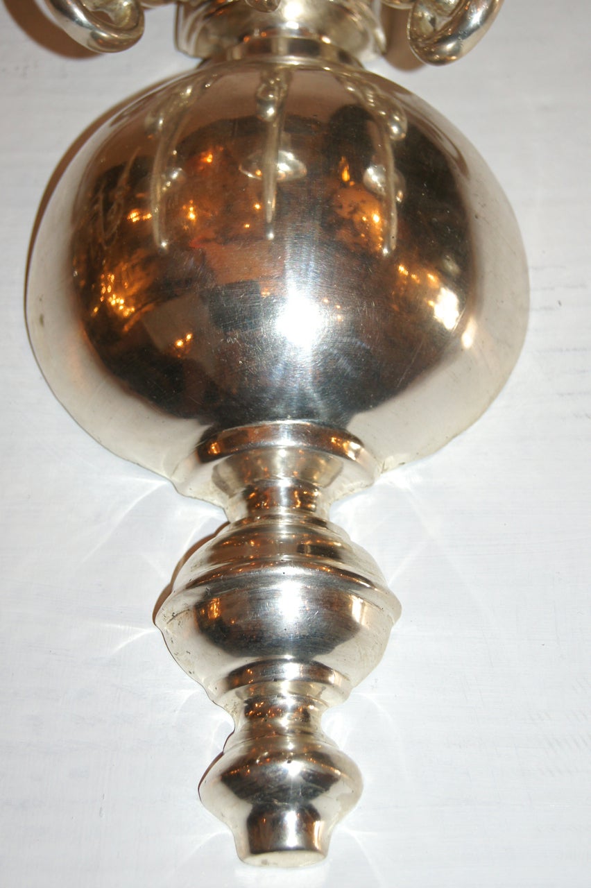 Pair of English Silver-Plated Sconces For Sale 2