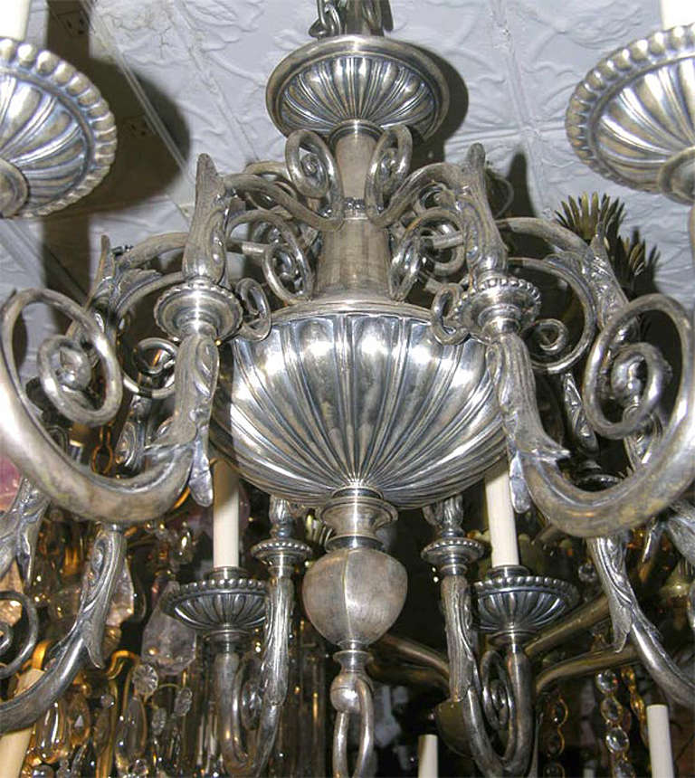 American Silver Plated Neoclassic Chandelier For Sale