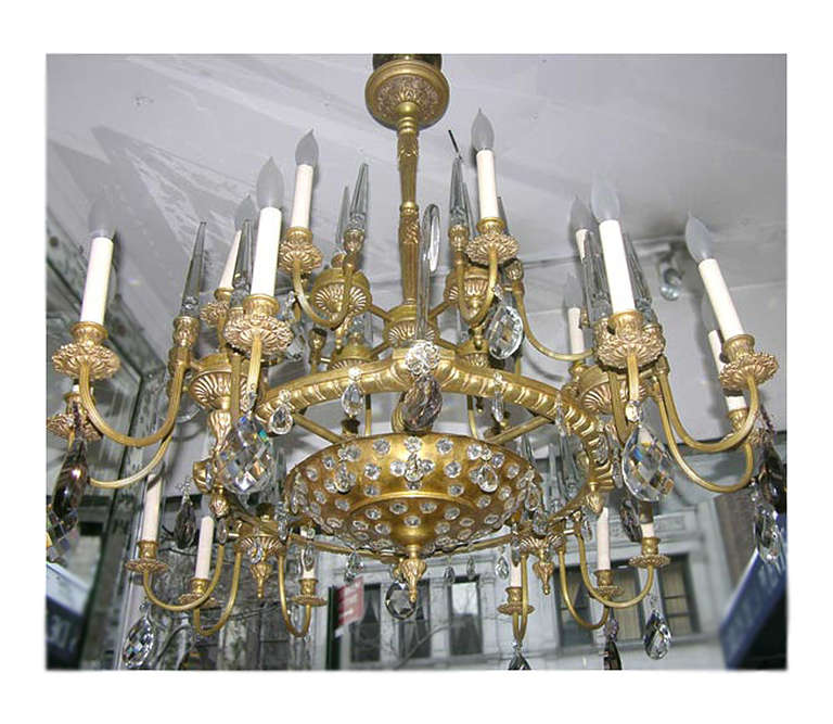 Large French Gilt Bronze Neoclassic Chandelier In Excellent Condition In New York, NY