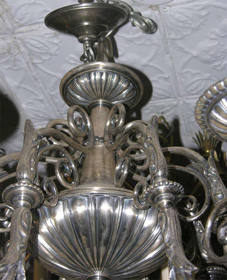 Silver Plated Neoclassic Chandelier In Excellent Condition For Sale In New York, NY