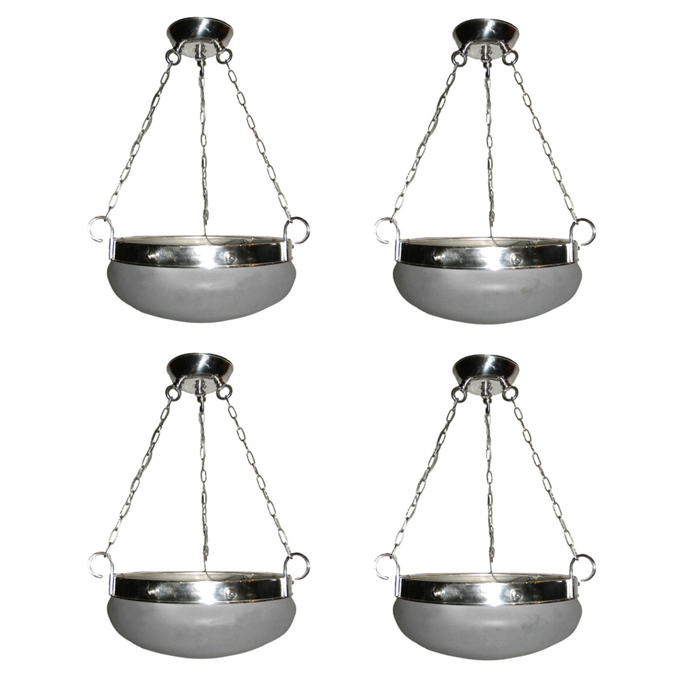 Set of Four Silver Plated Glass Light Fixtures, Sold Individually For Sale