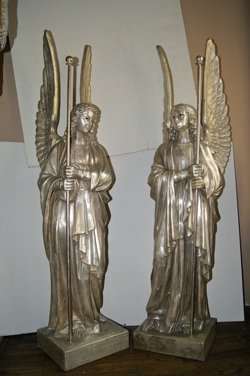 Set of Four Large SilverPlated Angel Statues For Sale at 1stdibs