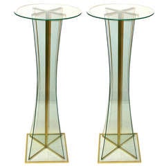 Pair of Moderne Glass Stands / Side Tables
