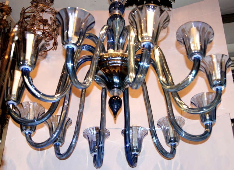 Large Blue Murano Chandelier In Good Condition For Sale In New York, NY