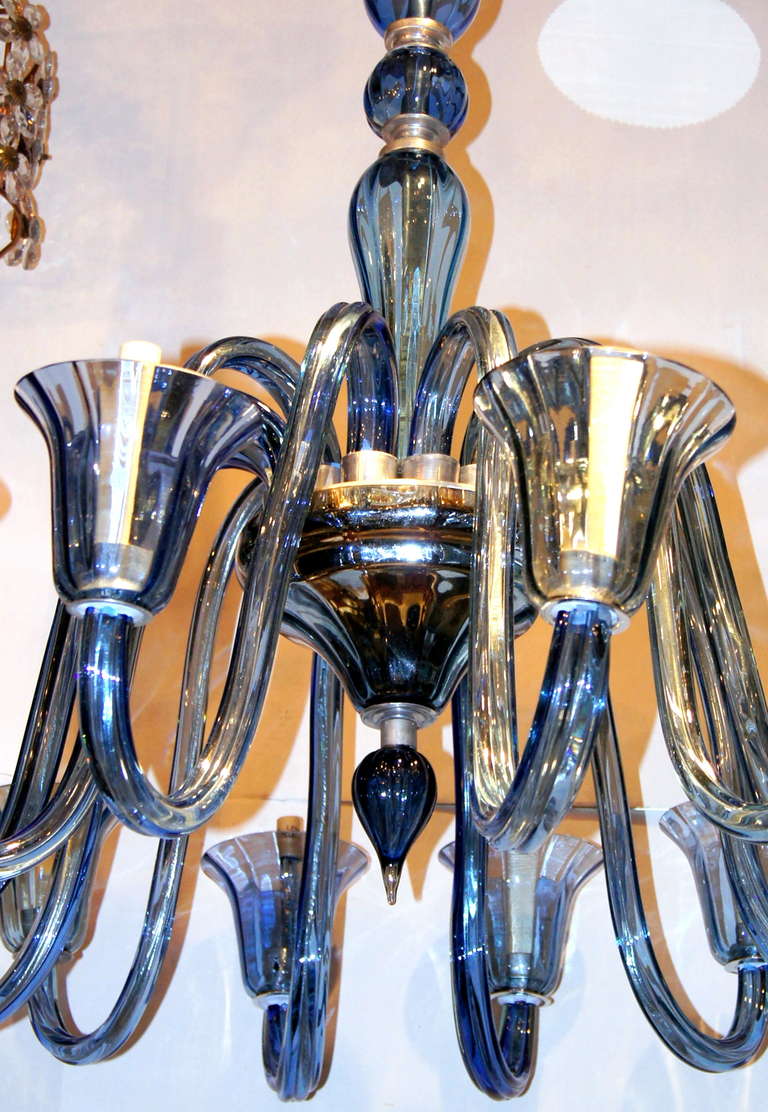 Mid-20th Century Large Blue Murano Chandelier For Sale