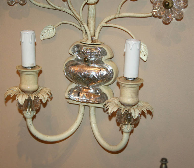 Hand-Painted Pair of  Sconces with Crystal Flowers