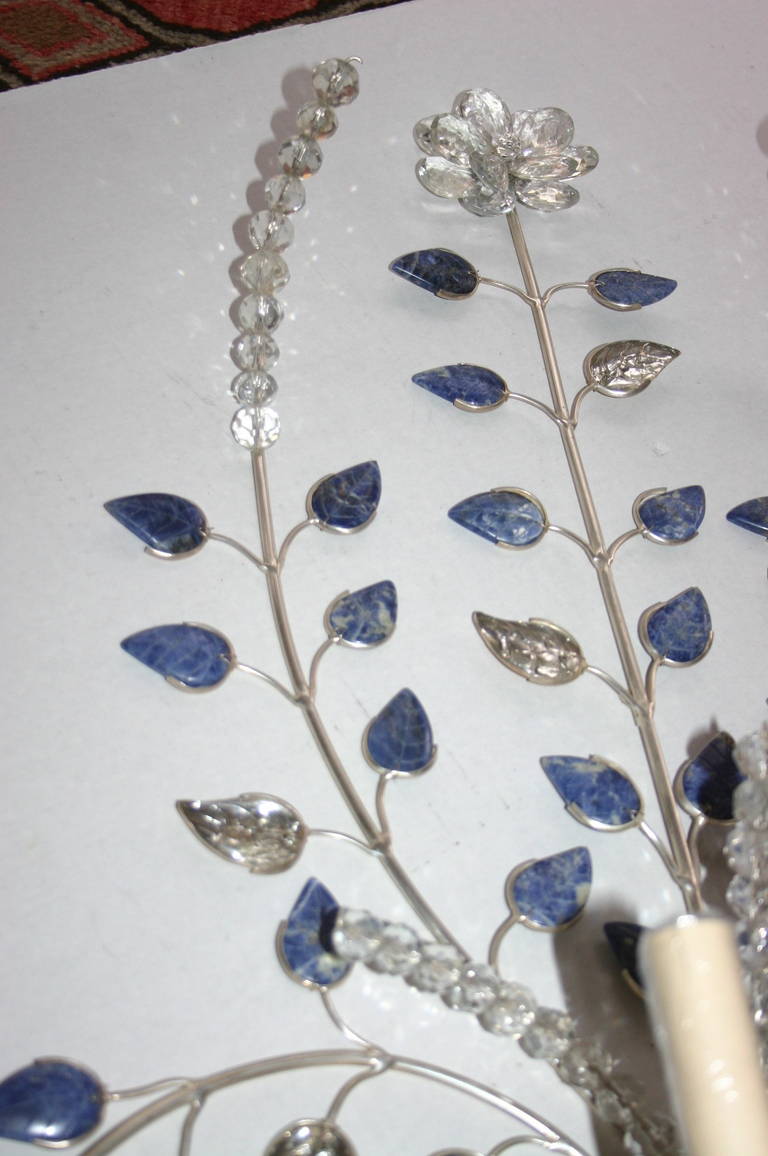 20th Century Pair of Silver Plated Sconces with Lapis Lazuli For Sale