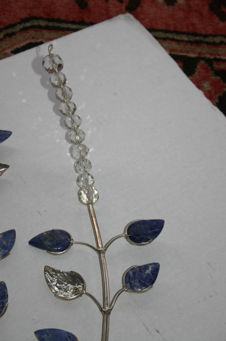 Pair of Silver Plated Sconces with Lapis Lazuli For Sale 2