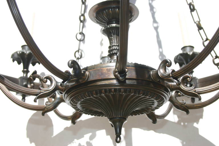 American Pair of Large Bronze Chandeliers, Sold Individually For Sale