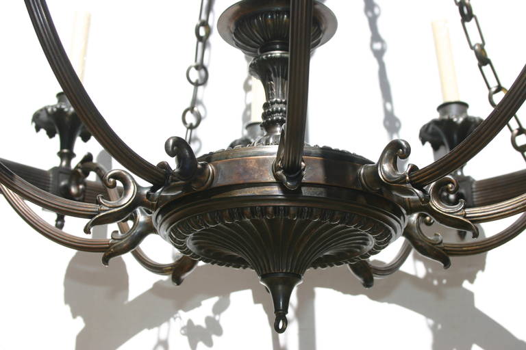 Pair of Large Bronze Chandeliers, Sold Individually In Excellent Condition For Sale In New York, NY