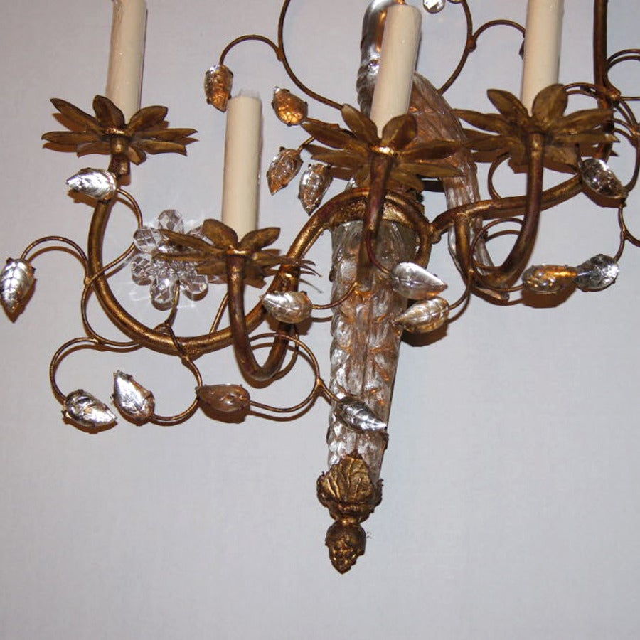 Set of Four Gilt Sconces with Molded Glass Birds For Sale 2