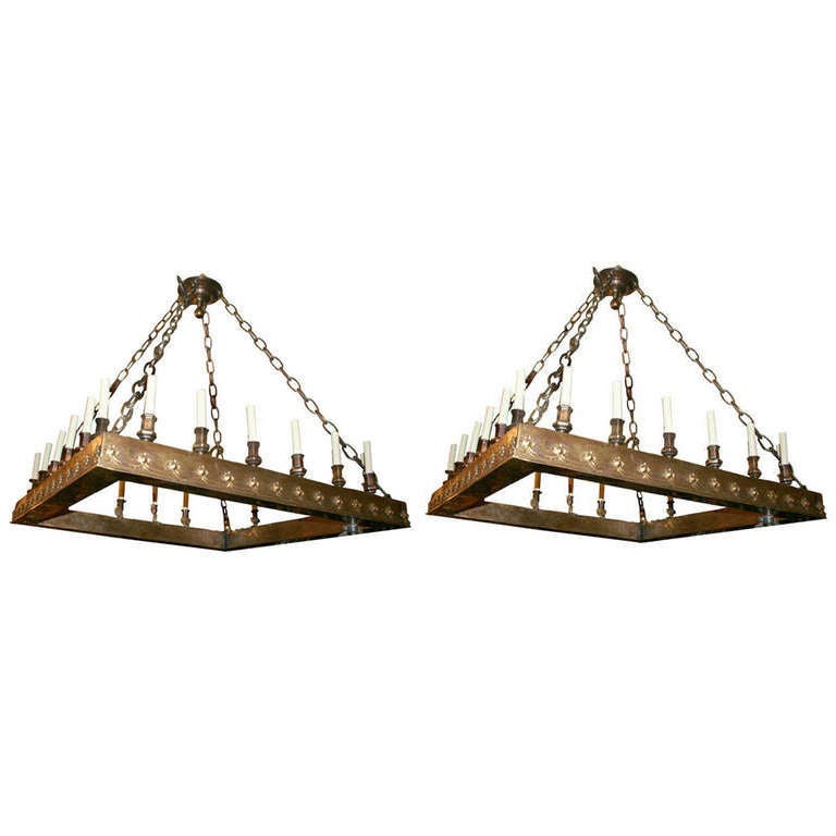 Mid-20th Century Pair of Large Square Chandeliers For Sale