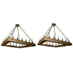 Vintage Pair of Large Square Chandeliers