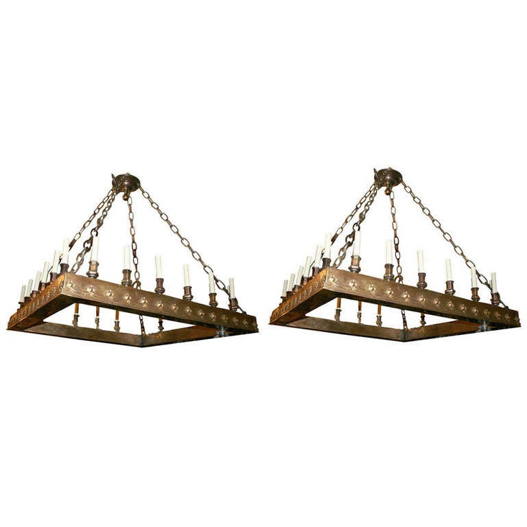 Pair of Large Square Chandeliers For Sale