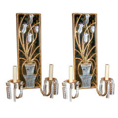 Set of 6 French Gilt Metal Sconces with Mirror Back