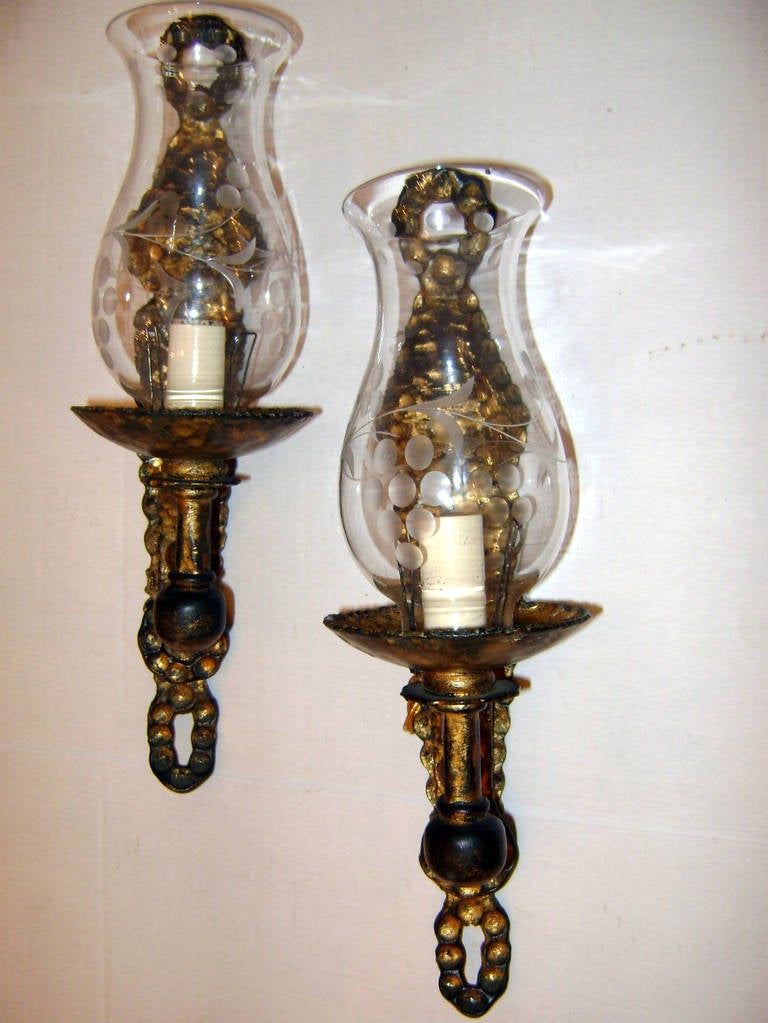 Pair of Hammered Iron Sconces