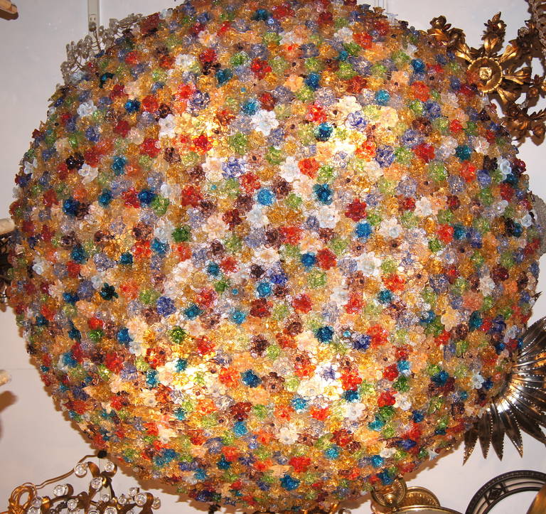 Mid-20th Century Large Venetian Flowers Glass Fixture For Sale