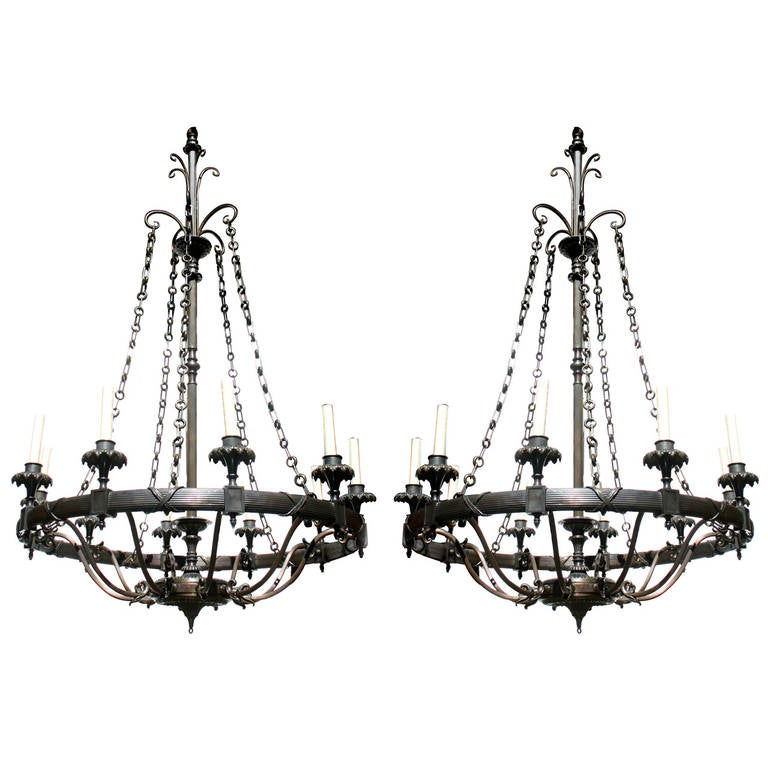 Pair of Large Bronze Chandeliers For Sale at 1stdibs