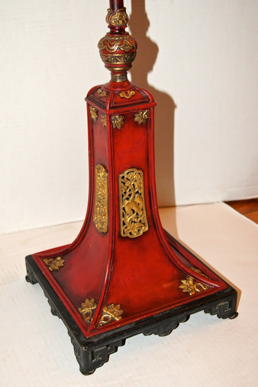 Caldwell Chinoiserie Red Floor Lamp For Sale 2