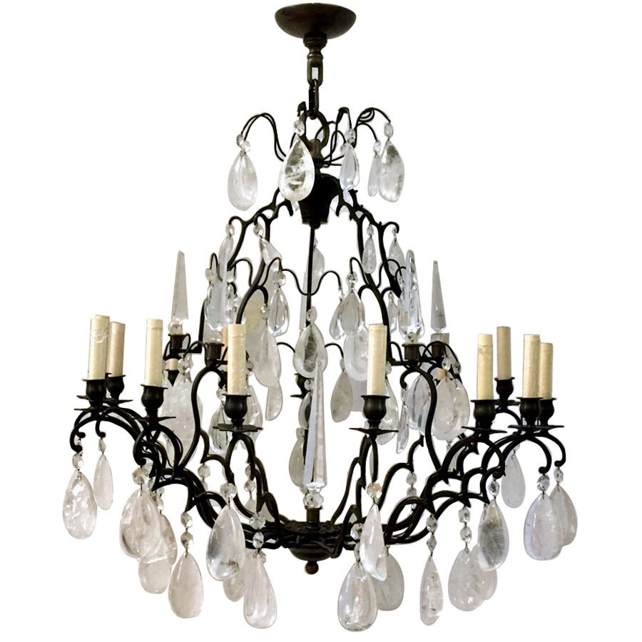 Rock Crystal Chandelier with 15 Lights For Sale