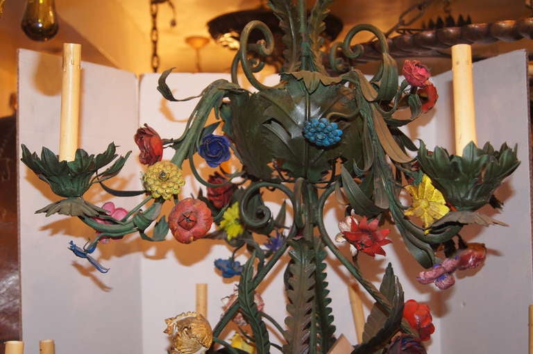 Large Italian Painted Tole Chandelier 2