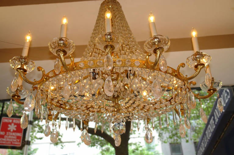 Oval Gilt Bronze and Rock Crystal Chandelier For Sale 6