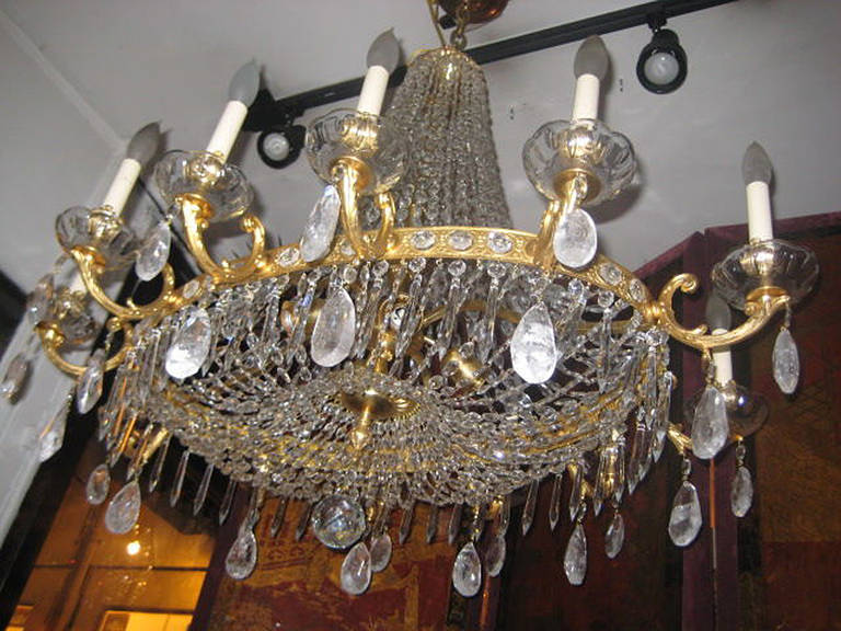 Oval Gilt Bronze and Rock Crystal Chandelier For Sale 7