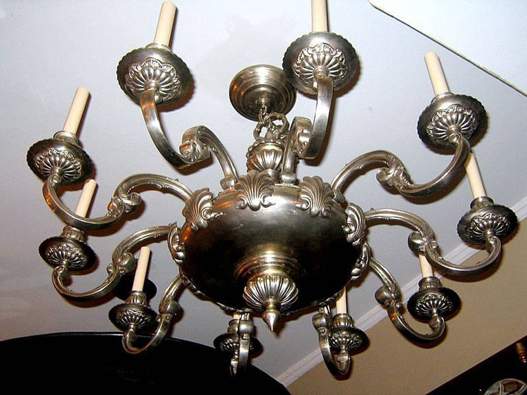 American Neoclic Silver Plated Chandelier For At 1stdibs American Silver Plated Neoclic Style Ten Light Chandelier With Shell Motif On Body And Scrolling