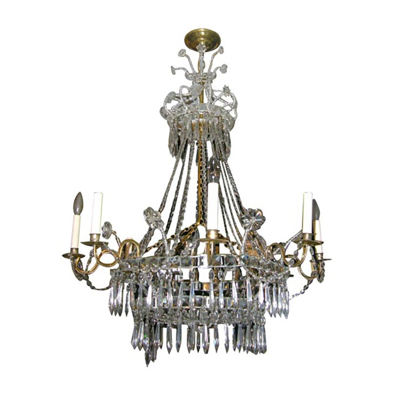 Swedish Neoclassic Crystal Chandelier For Sale