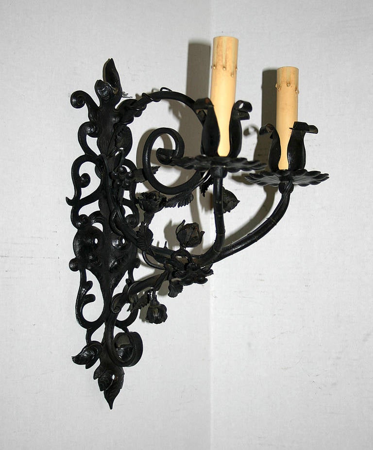 French Foliage Wrought Iron Sconces For Sale