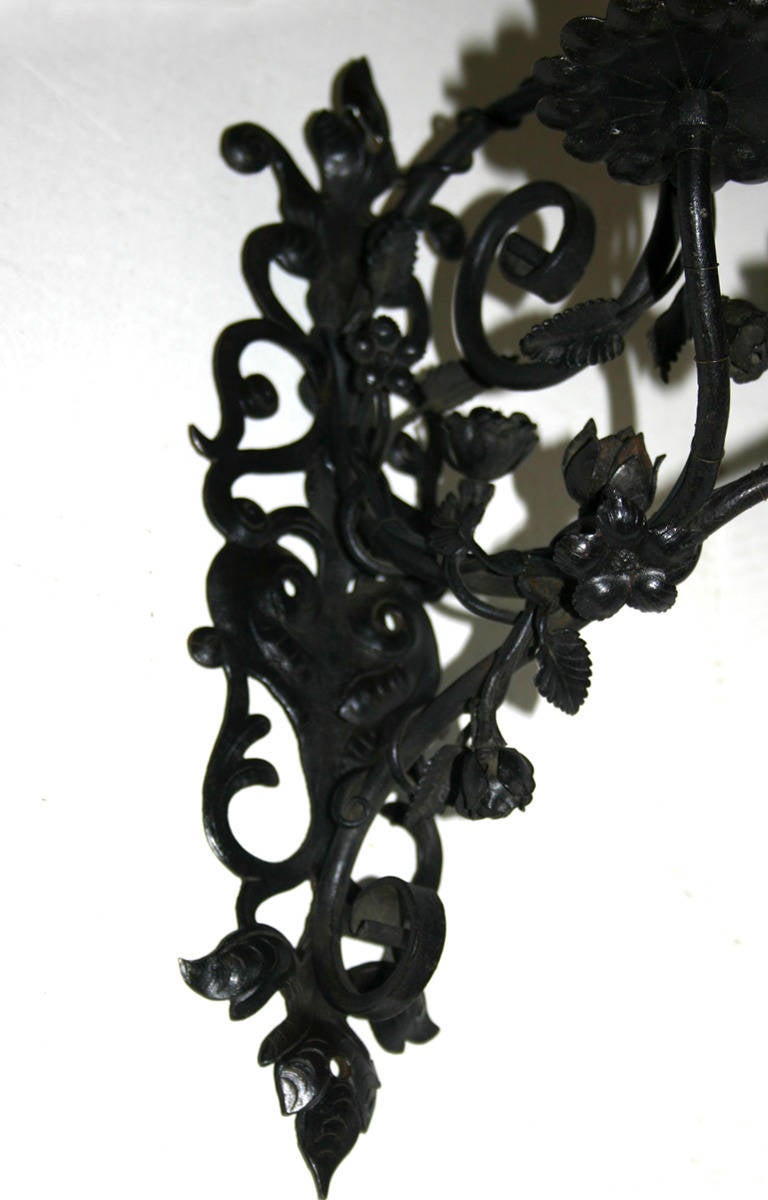 Mid-20th Century Foliage Wrought Iron Sconces For Sale