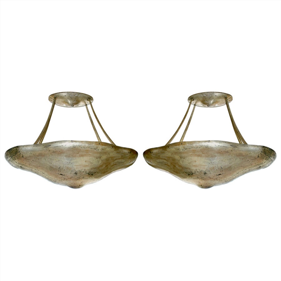 Pair of Silver Leaf Oval Light Fixtures