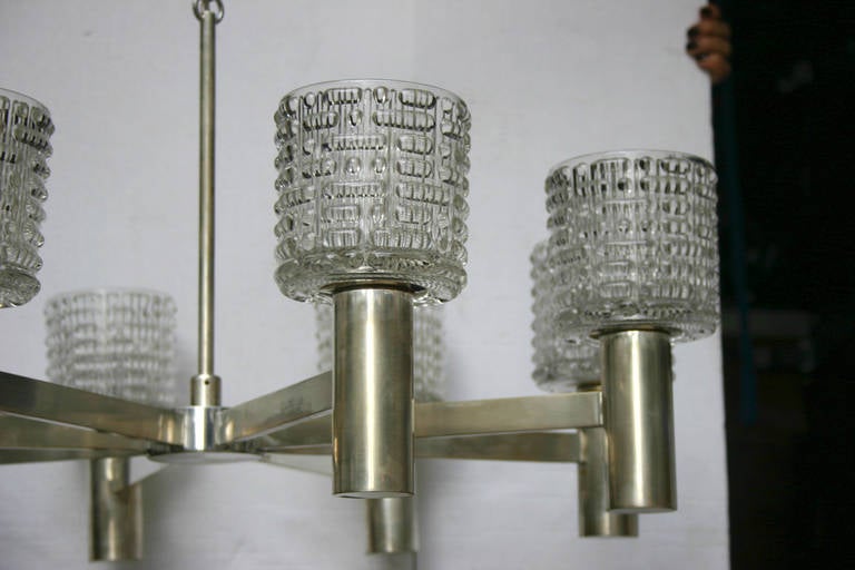 Swedish Pair of Moderne Silver and Glass Chandeliers
