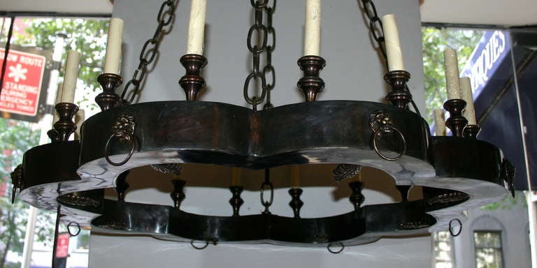Pair of Patinated Bronze Chandeliers For Sale 1