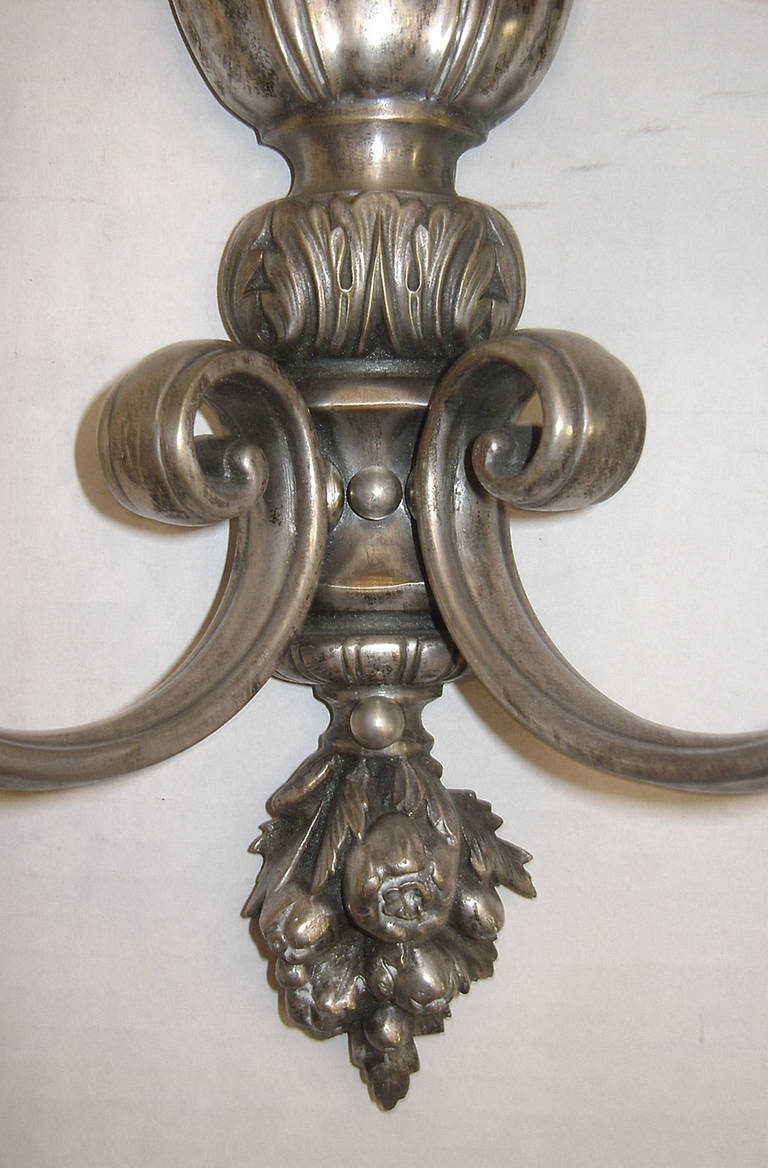 Pair of Neoclassic Style Silver Sconces For Sale 1